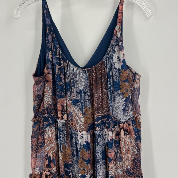 Patchwork Tiered Floral Cottagecore V-Neck Sleeveless Maxi babydoll Dress M - Picture 5 of 11